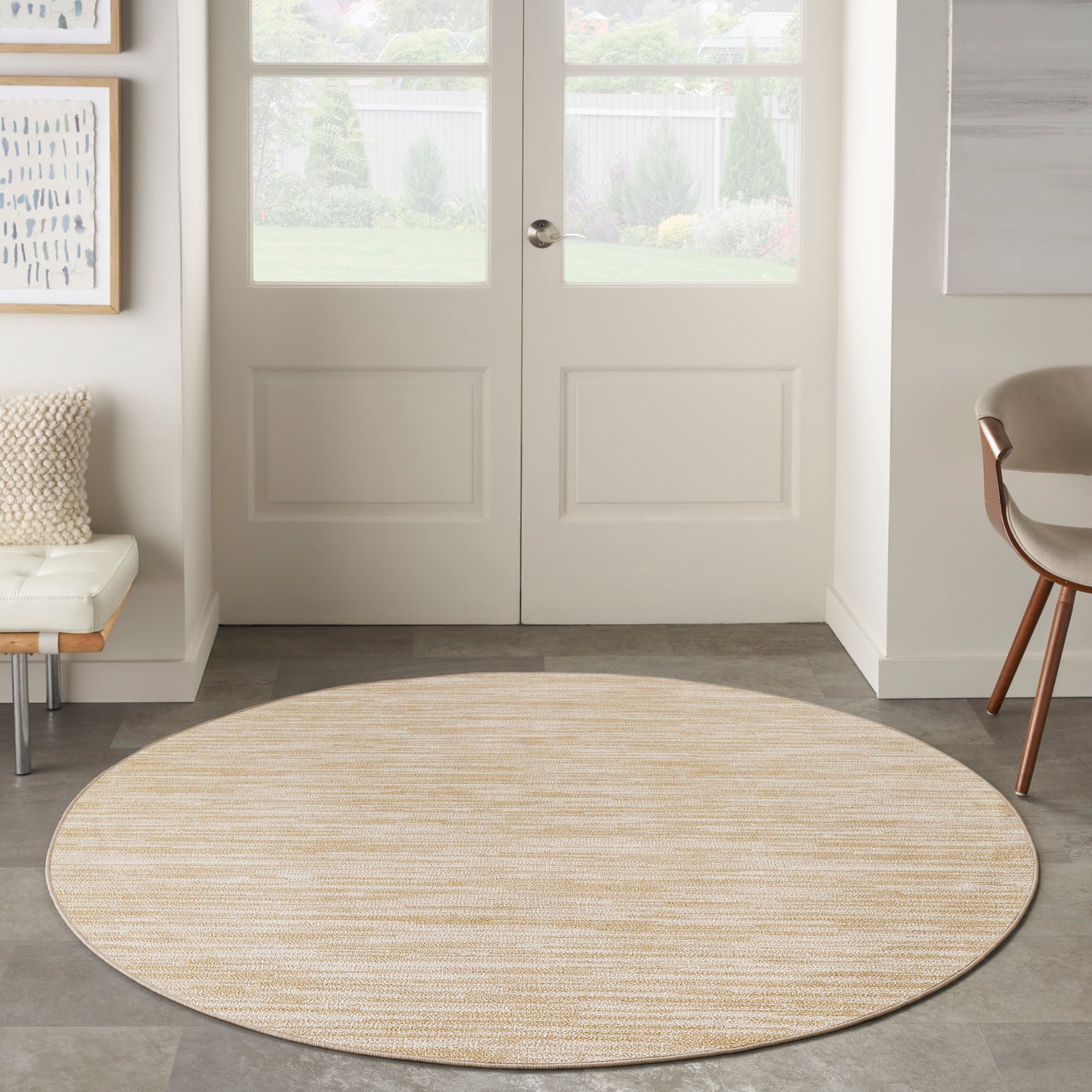 Nourison Nourison Essentials 8' x Round Ivory Gold Outdoor Rug