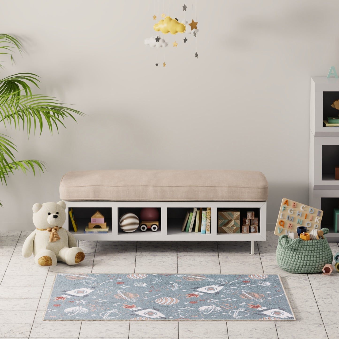 Nourison Astra Machine Washable 3'3" x 5' Blue Multicolor Kids Indoor Rug