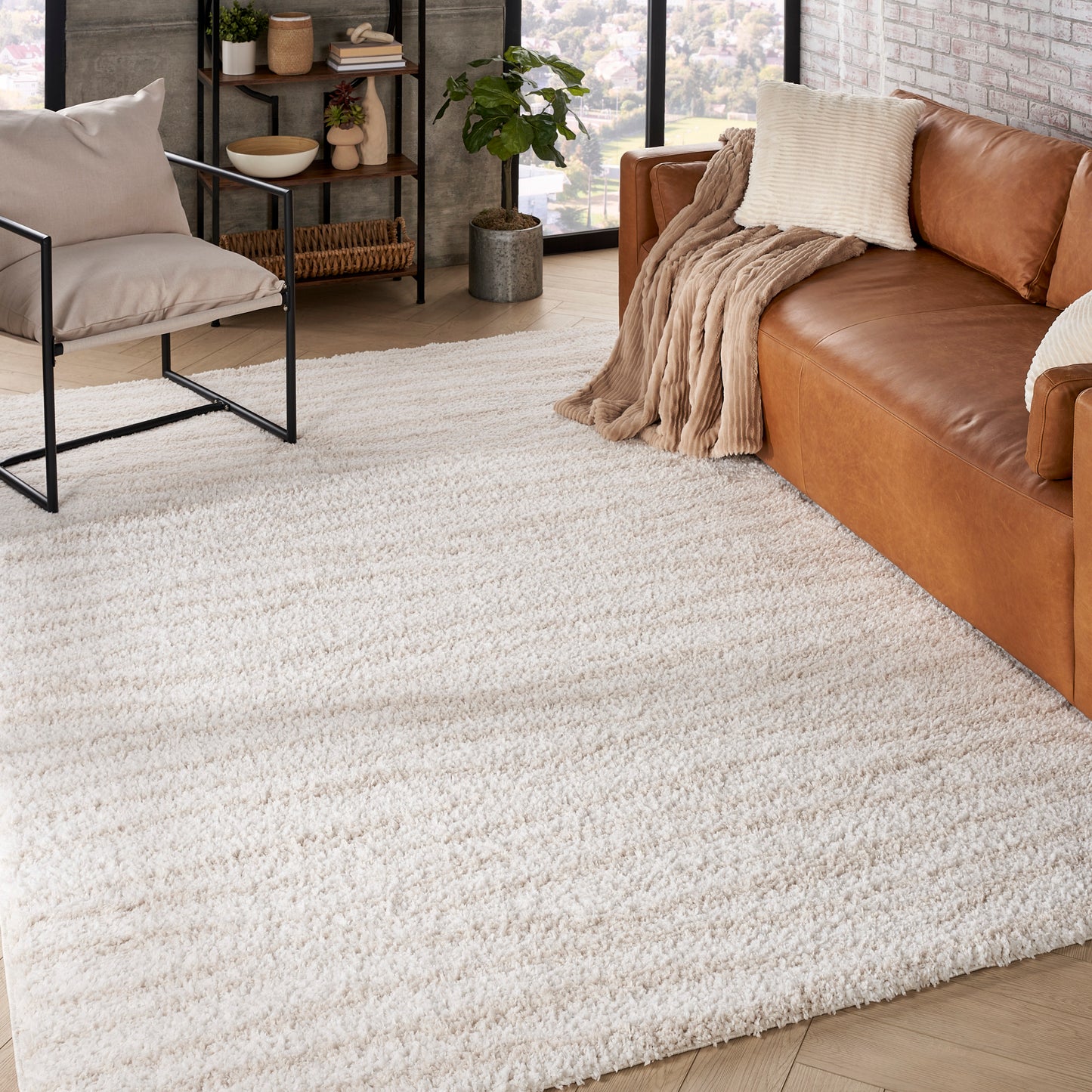Nourison Modern Shag 7'10" x 9'10" Ivory Beige Modern Indoor Rug