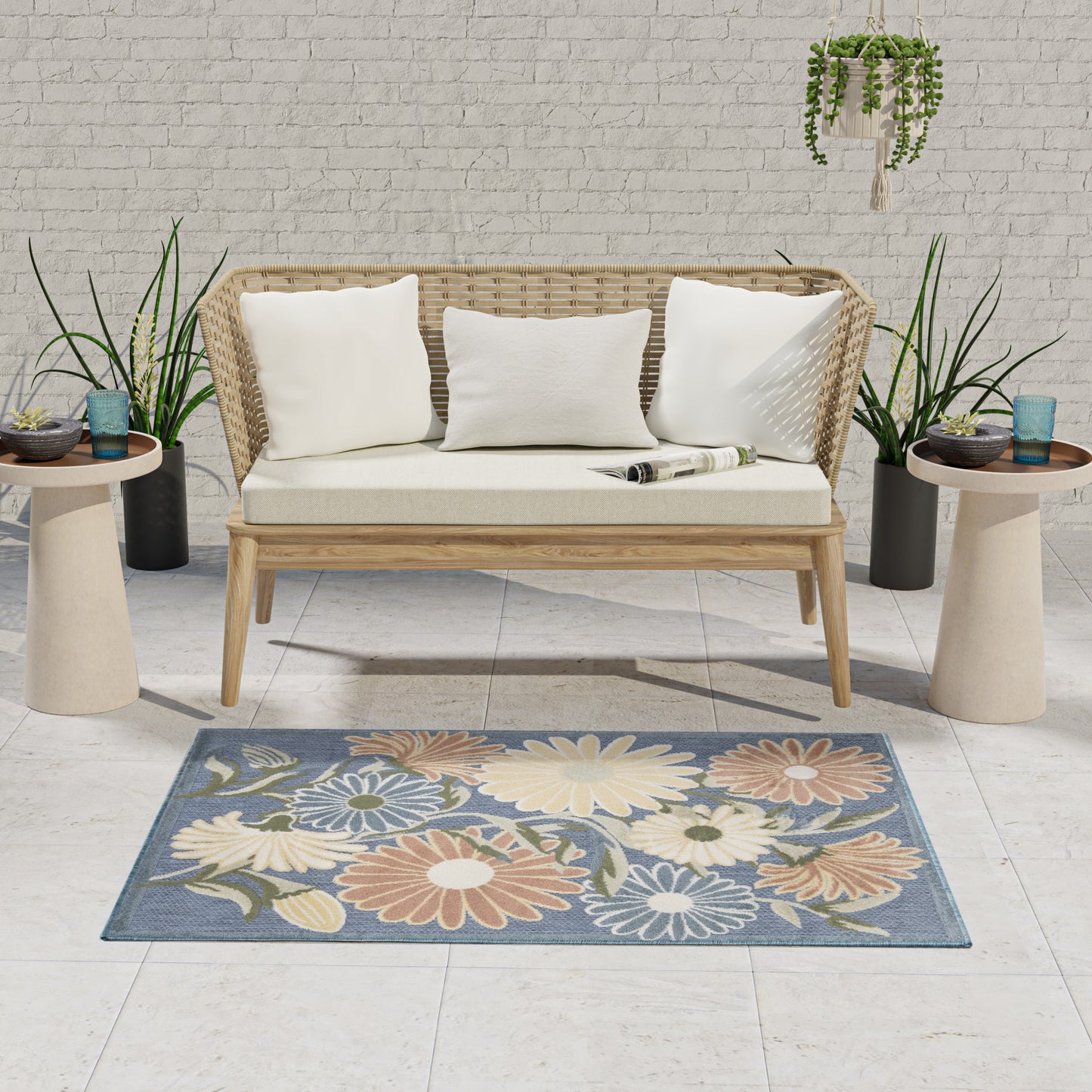 Nourison Aloha 2'8" x 4' Blue Sage Outdoor Rug