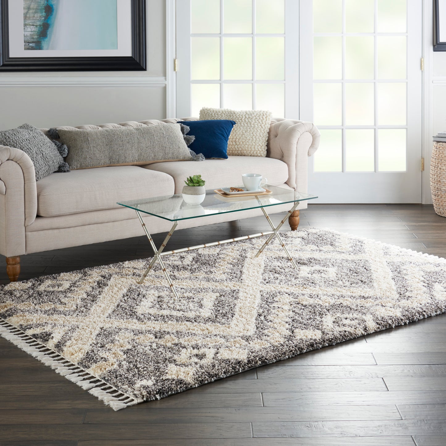 Nourison Oslo Shag 4' x 6' Grey/Ivory Shag Indoor Rug