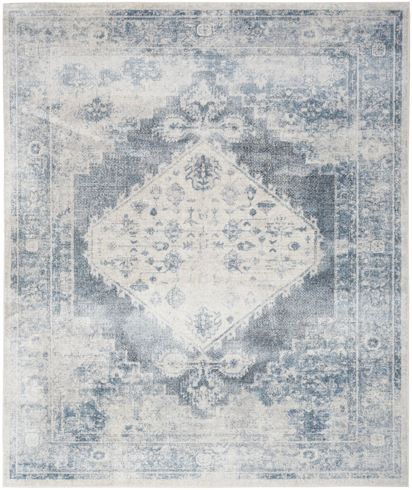 Nourison Astra Machine Washable 9' x 12' Blue Ivory Vintage Indoor Rug