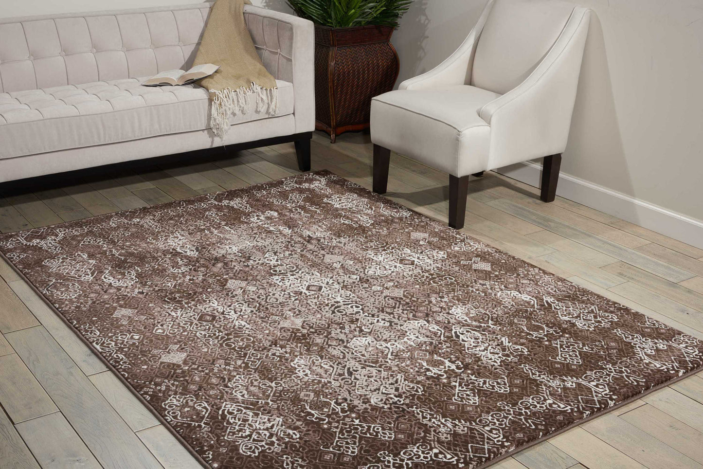 Nourison Karma 9'3" x 12'9" Mocha Vintage Indoor Rug
