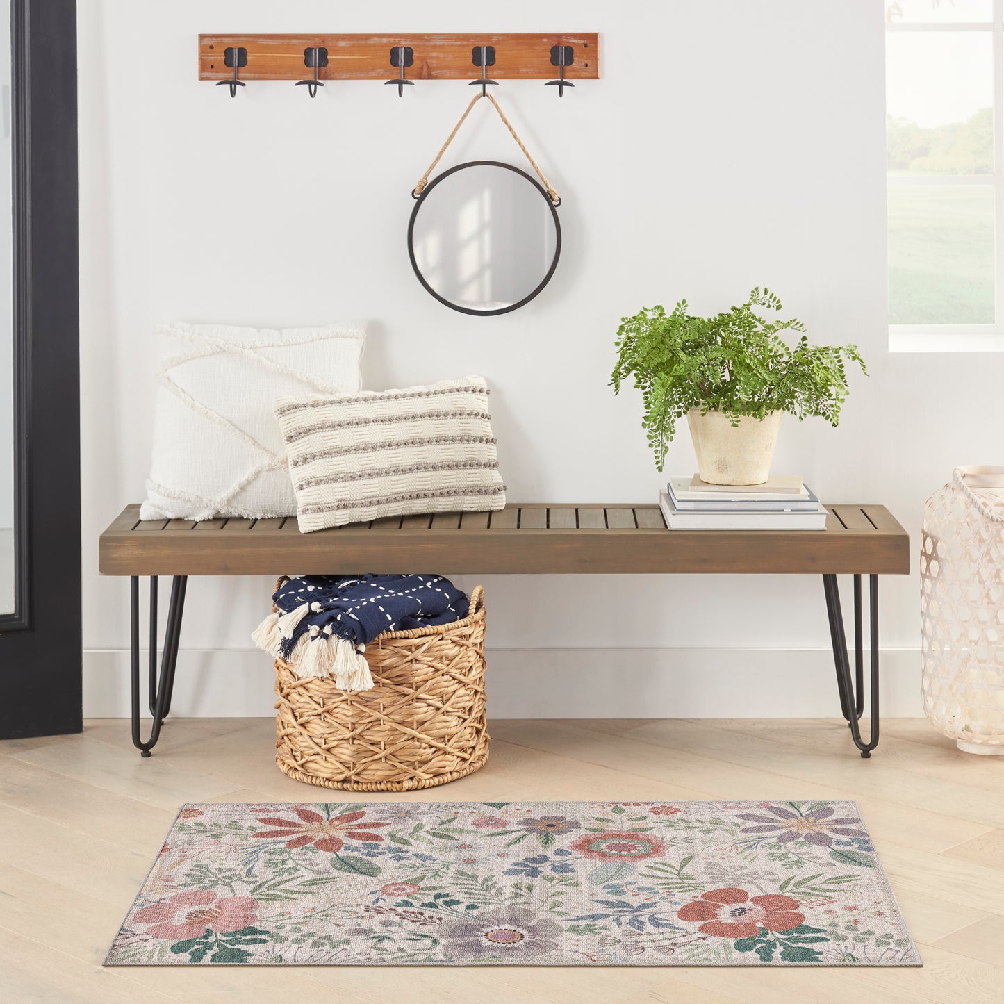 Nourison Nourison Washables 3' x 5' Cream Multicolor Farmhouse Indoor Rug