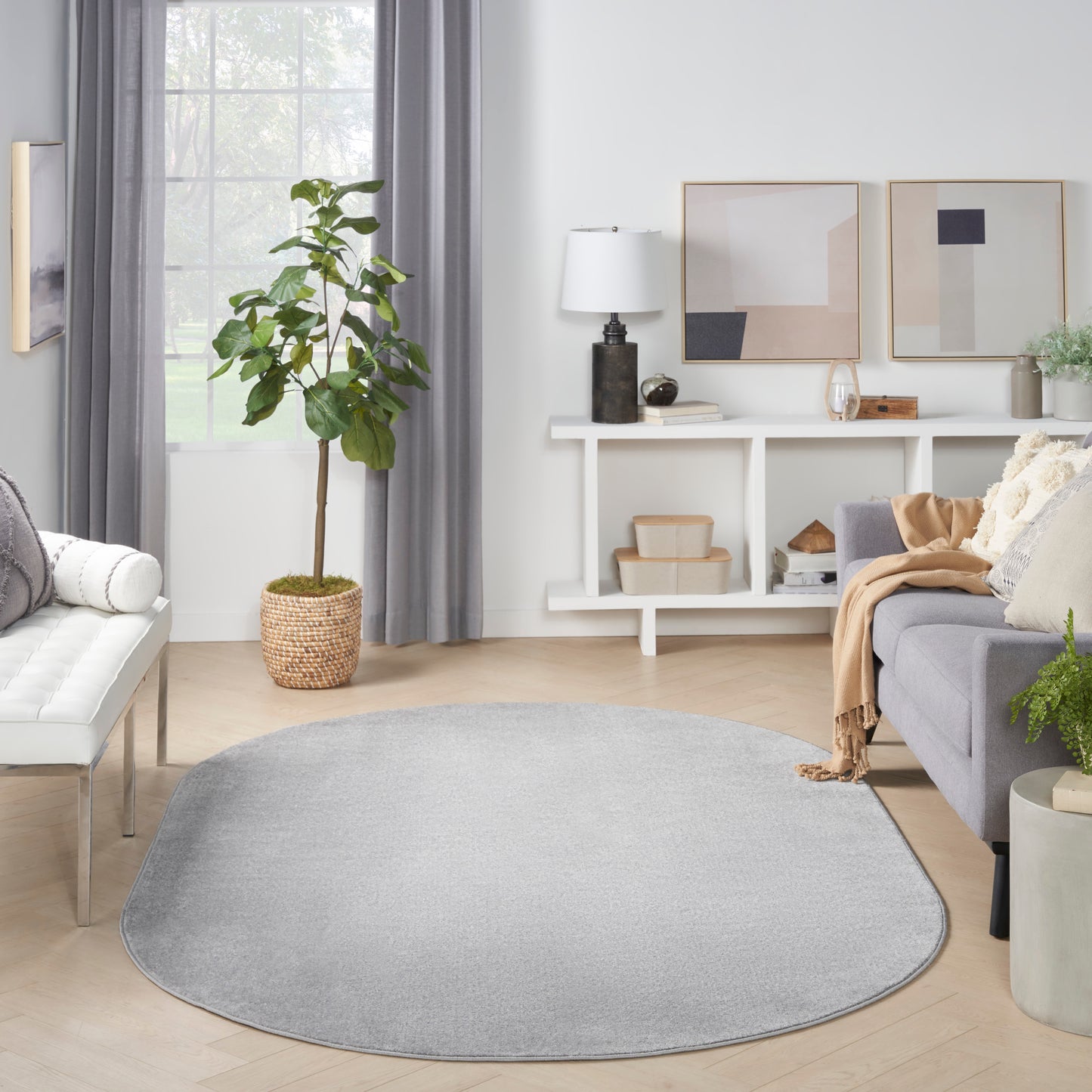 Nourison Nourison Essentials 6' x 9' Oval Silver Grey Outdoor Rug