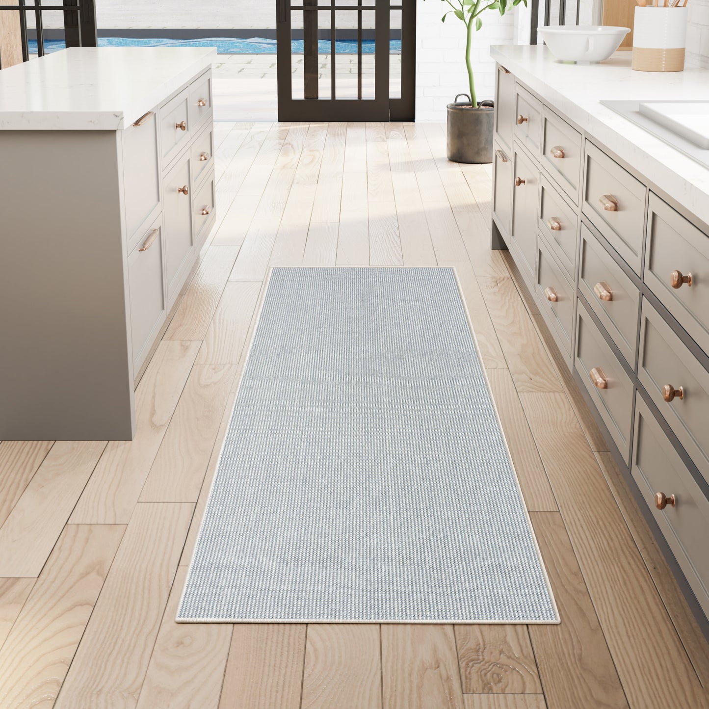 Nourison Natural Texture 2'3" x 7'6" Ivory Blue Farmhouse Indoor Rug