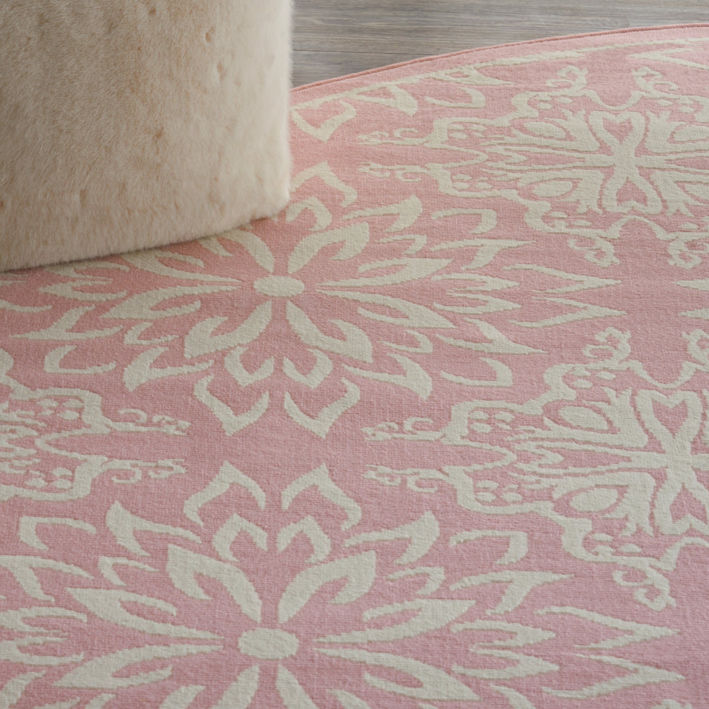 Nourison Jubilant 8' x Round Ivory Pink Farmhouse Indoor Rug