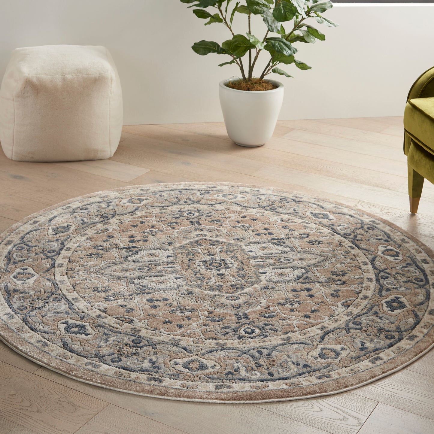 Nourison Quarry 5'3" x Round Beige Grey Farmhouse Indoor Rug