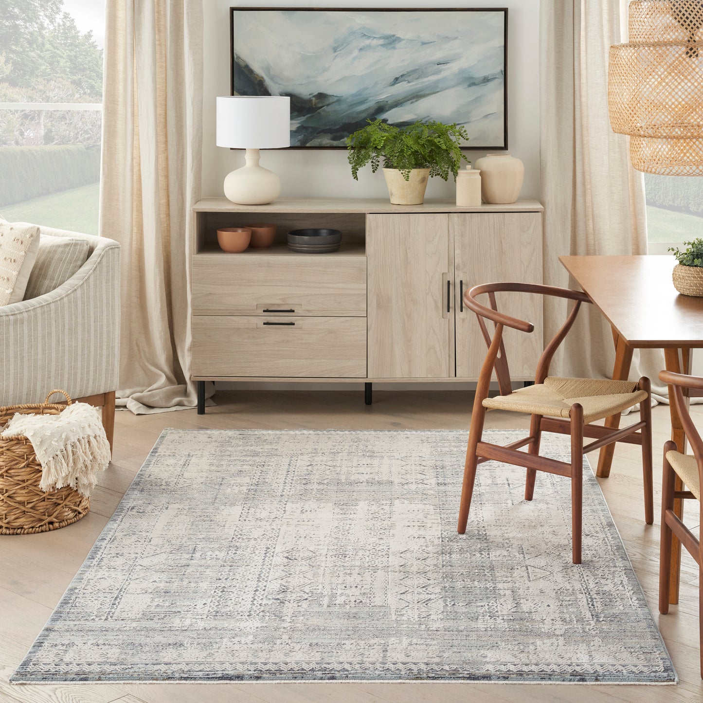 Nourison Lynx 5'3" x 7'10" Ivory Blue Vintage Indoor Rug