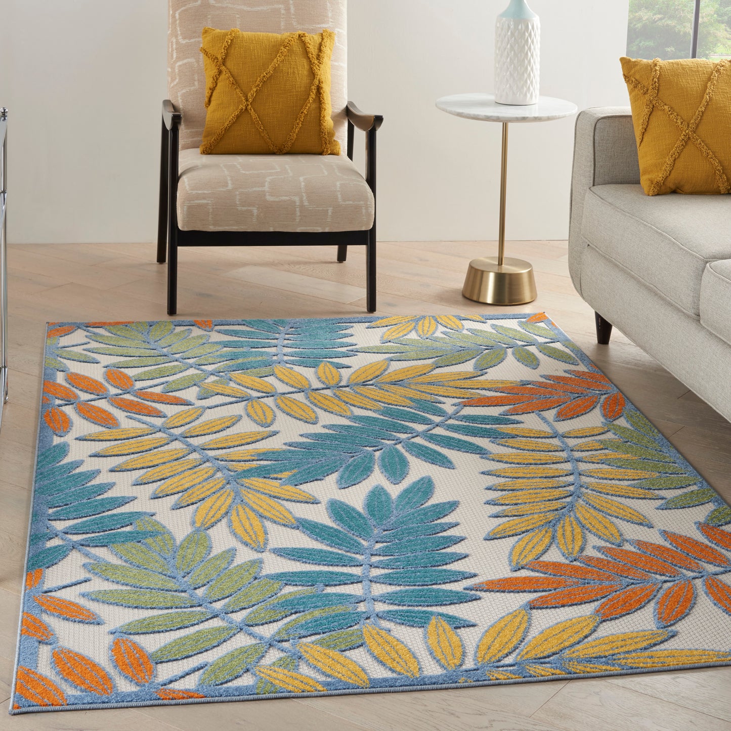 Nourison Aloha 5'3" x 7'5" Ivory/Multi Tropical Rug