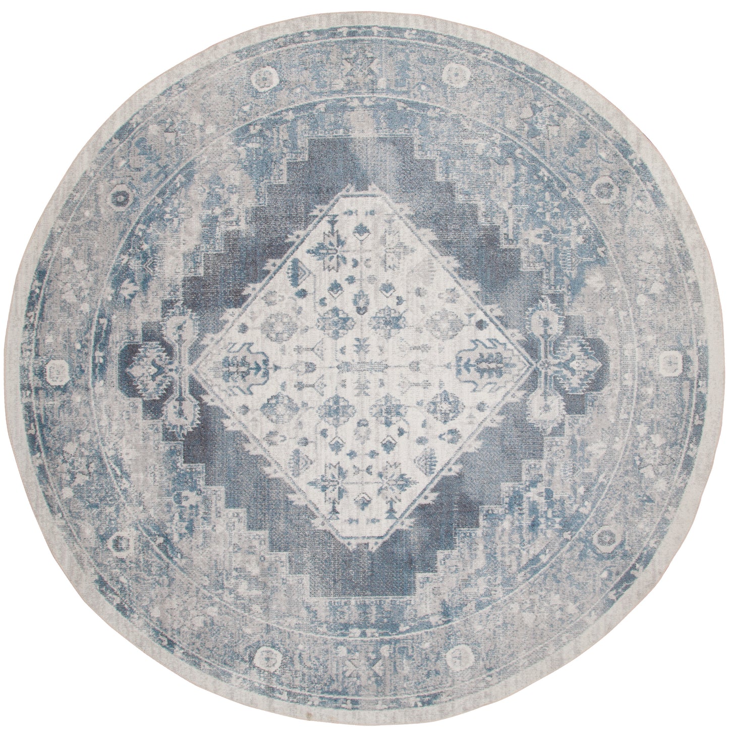 Nourison Astra Machine Washable 5'3" x Round Blue Ivory Vintage Indoor Rug