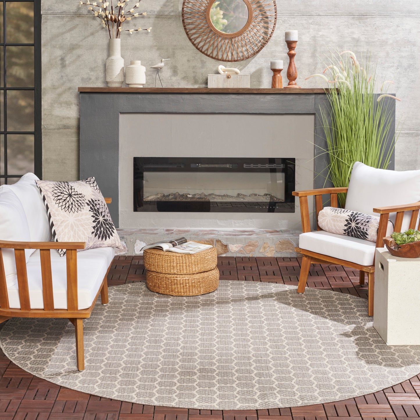 Nourison Twist Reversible 8' x Round Grey Modern Rug