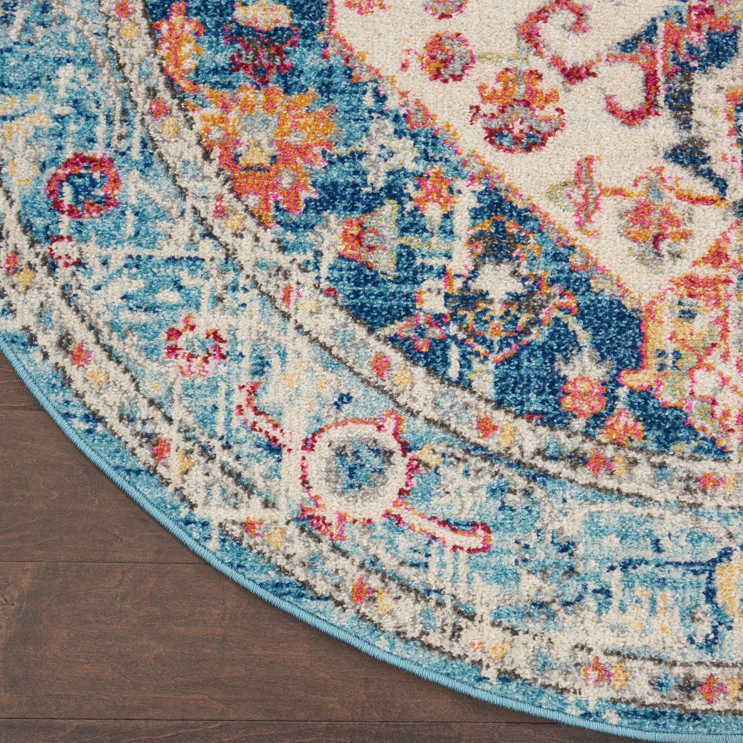Nourison Passion 5' x Round Ivory/Light Blue Bohemian Indoor Rug