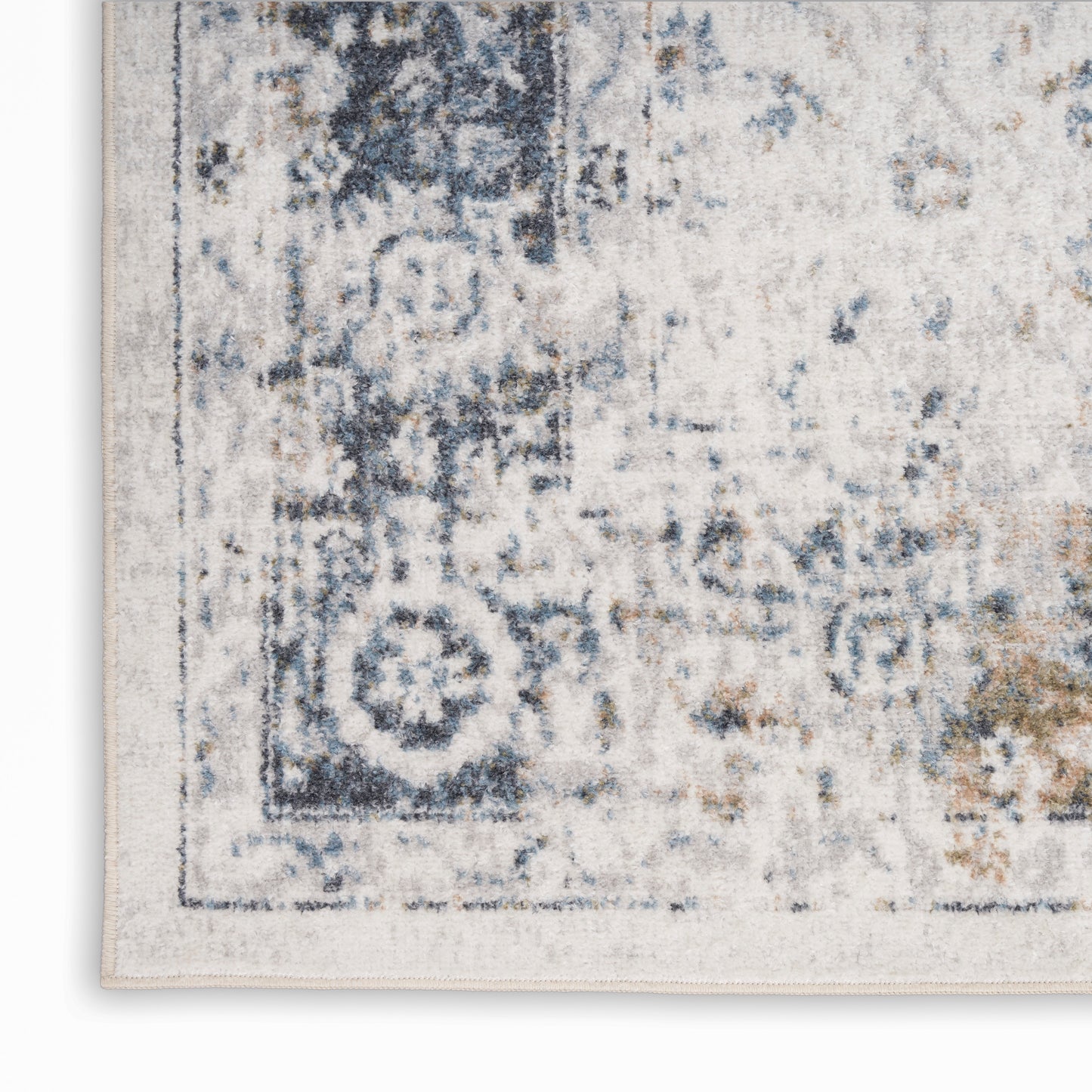 Nourison Astra Machine Washable 2' x 6' Ivory Blue Vintage Indoor Rug