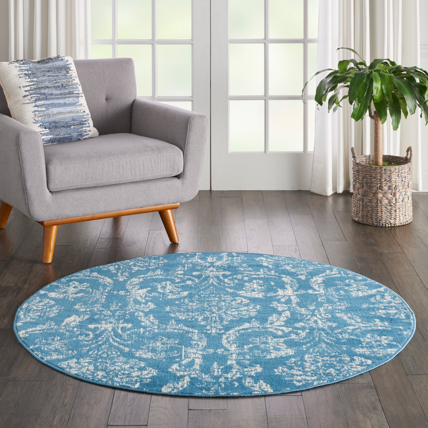 Nourison Jubilant 5'3" x Round Blue Vintage Indoor Rug