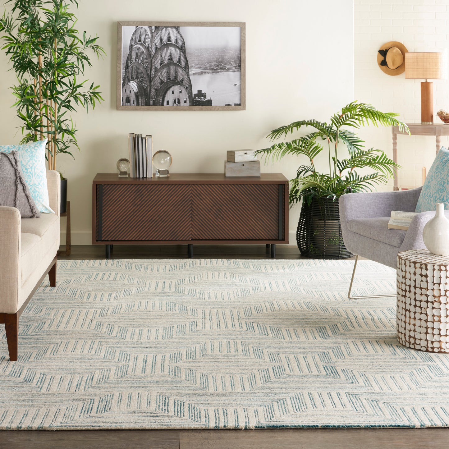 Nourison Interlock 8' x 10'6" Ivory/Turquoise Modern Indoor Rug