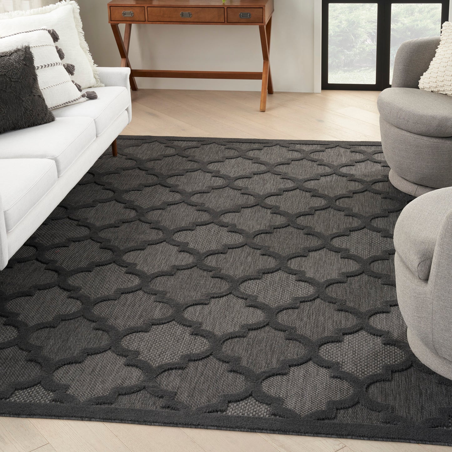 Nourison Easy Care 7' x 10' Charcoal Black Modern Rug