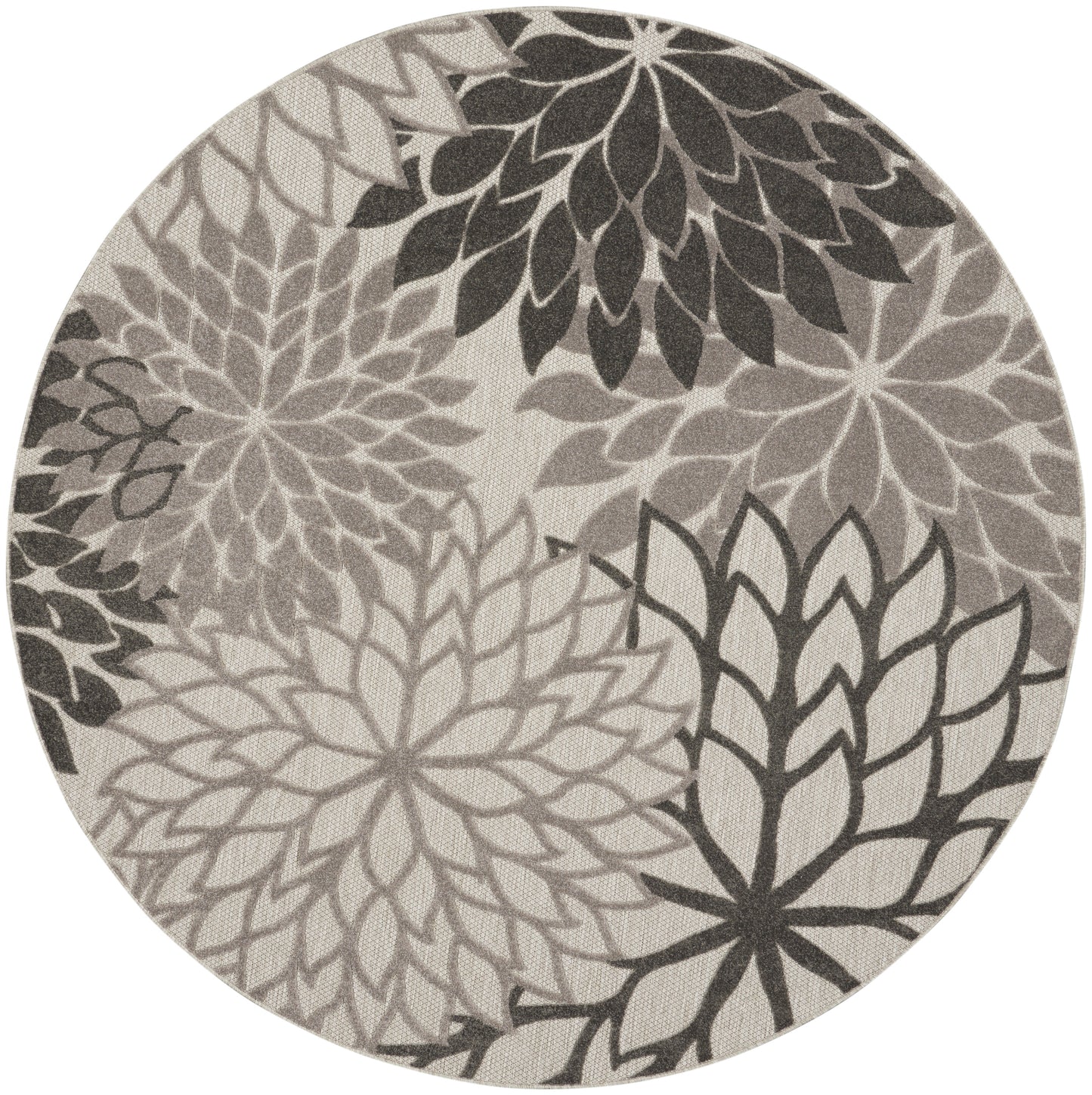Nourison Aloha 7'10" x Round Silver Grey Tropical Rug