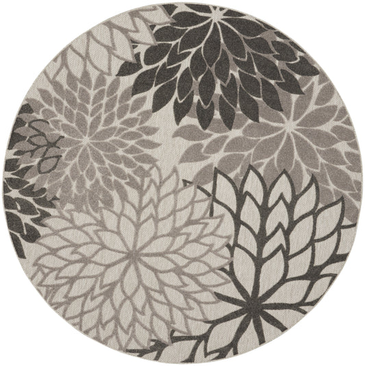 Nourison Aloha 7'10" x Round Silver Grey Tropical Rug