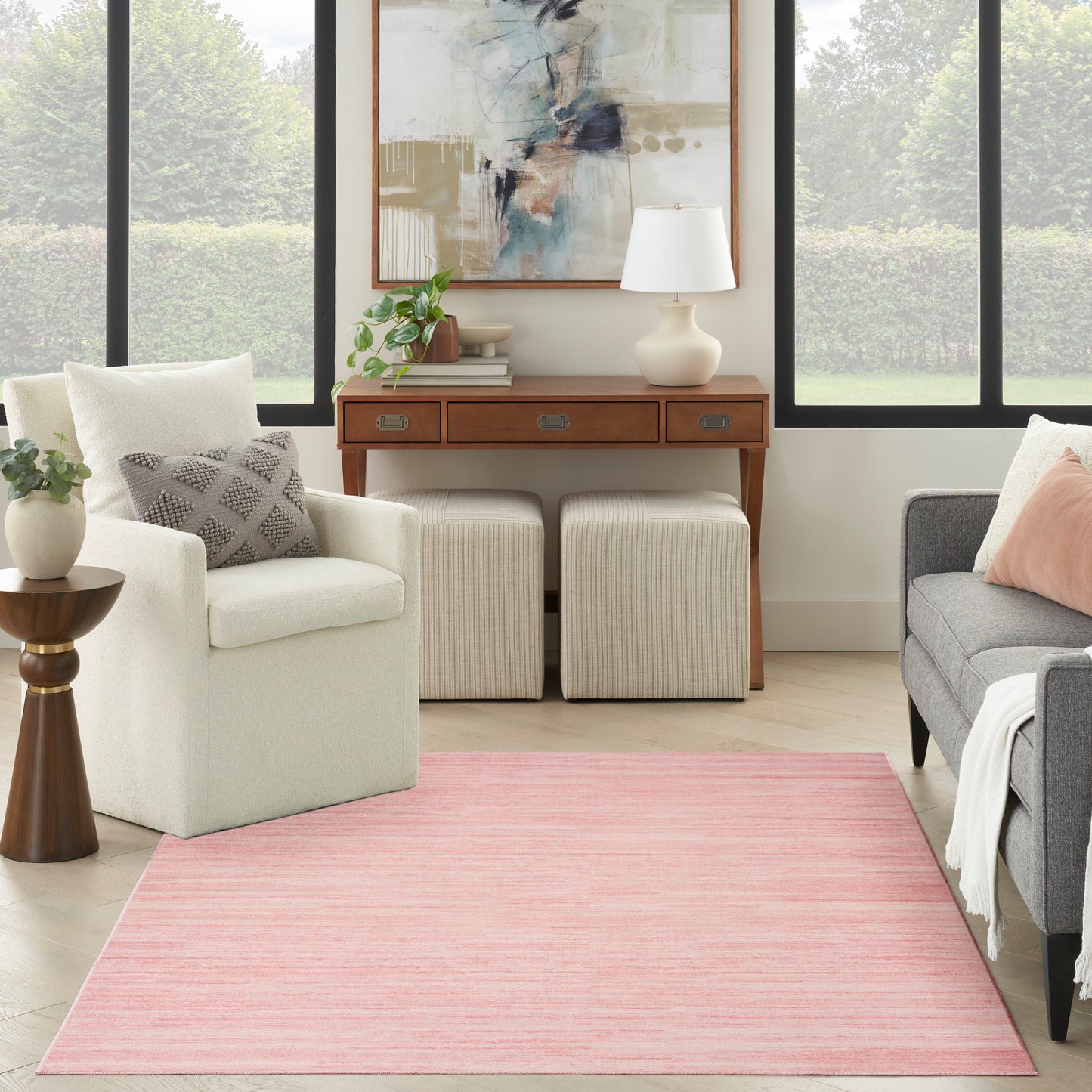 Nourison Washable Essentials 5'3" x 7'3" Pink Modern Indoor Rug