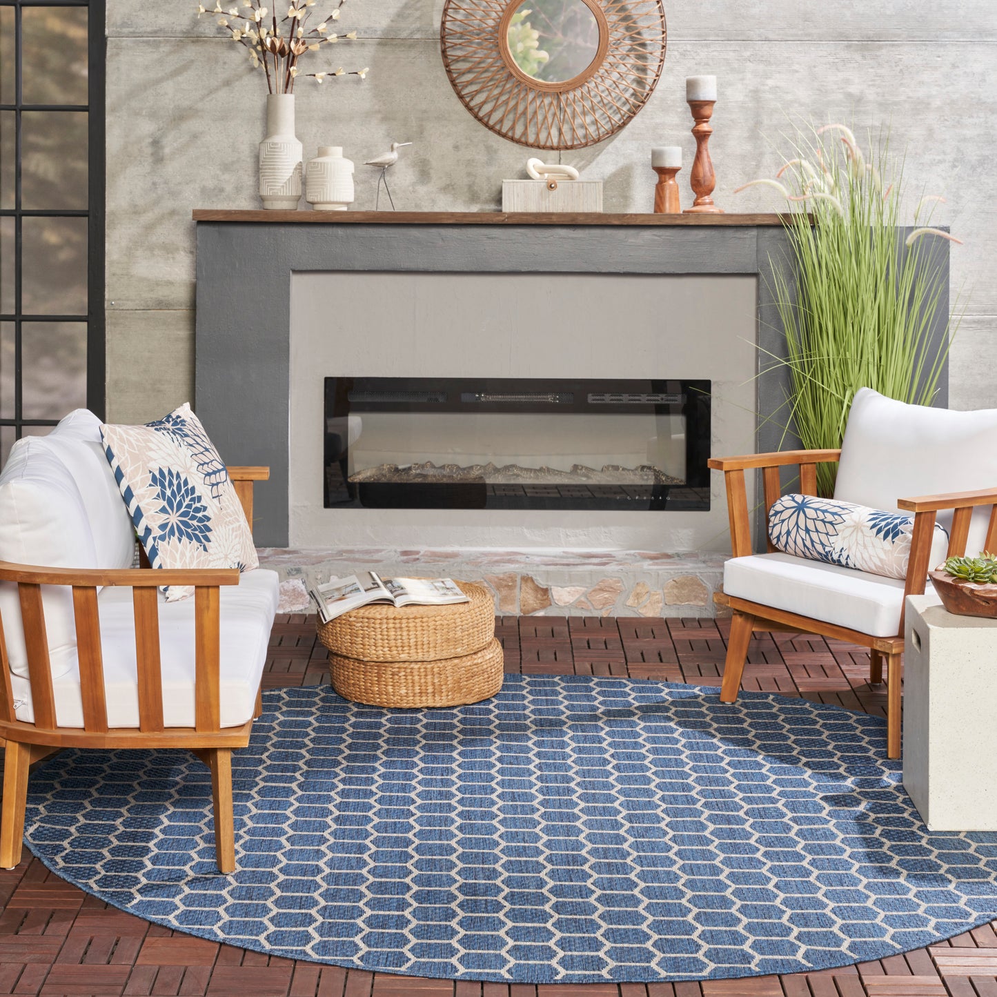 Nourison Twist Reversible 8' x Round Blue Modern Rug