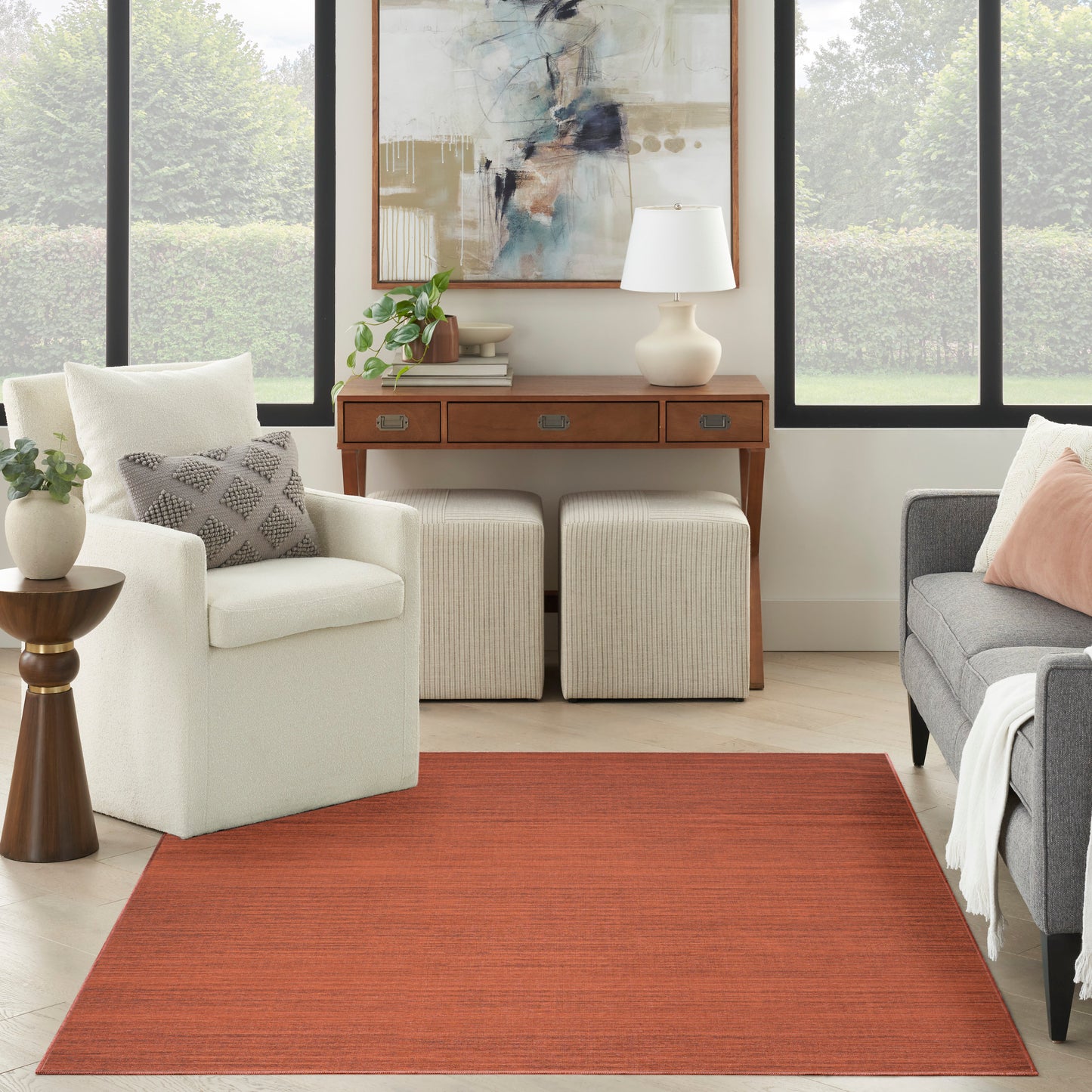 Nourison Washable Essentials 5'3" x 7'3" Brick Modern Indoor Rug