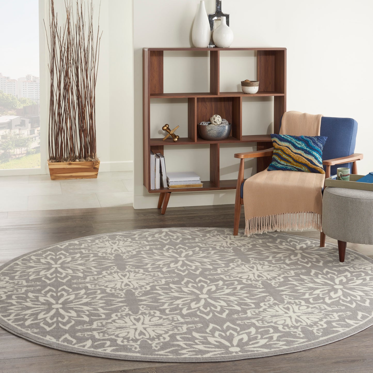 Nourison Jubilant 8' x Round Ivory/Grey Farmhouse Indoor Rug