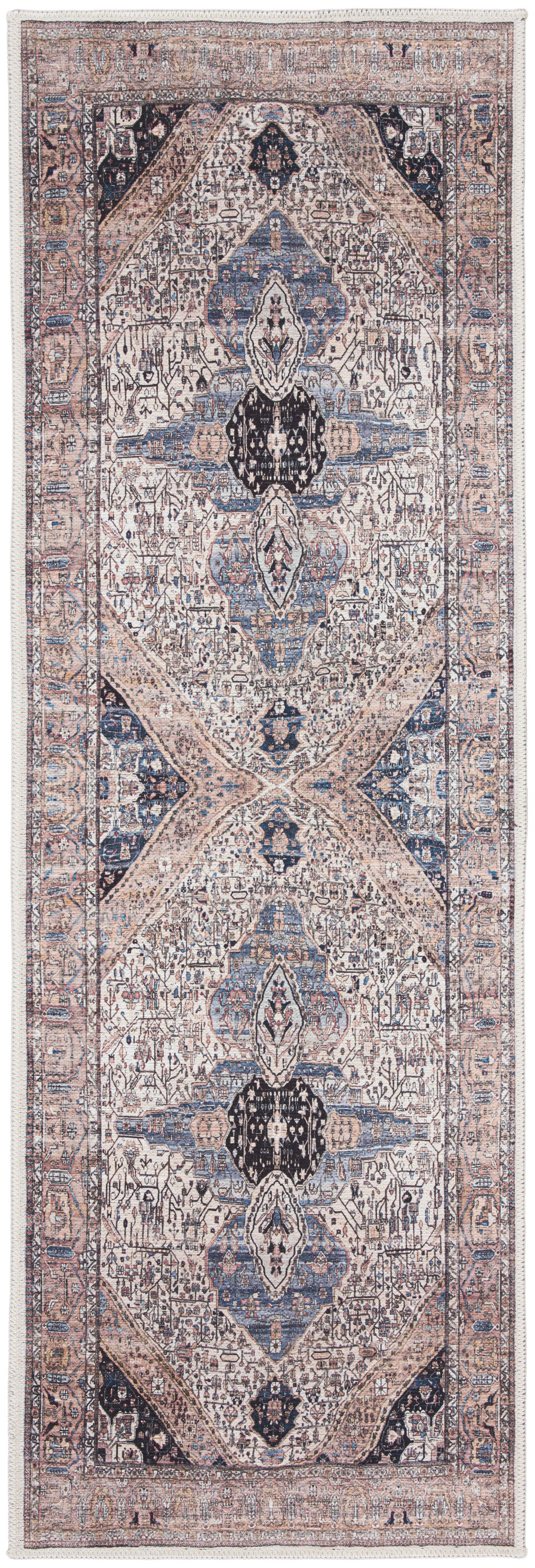 Nourison Grand Washables 2' x 6' Ivory Blue Vintage Indoor Rug