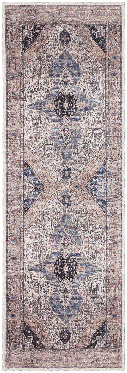 Nourison Grand Washables 2' x 6' Ivory Blue Vintage Indoor Rug