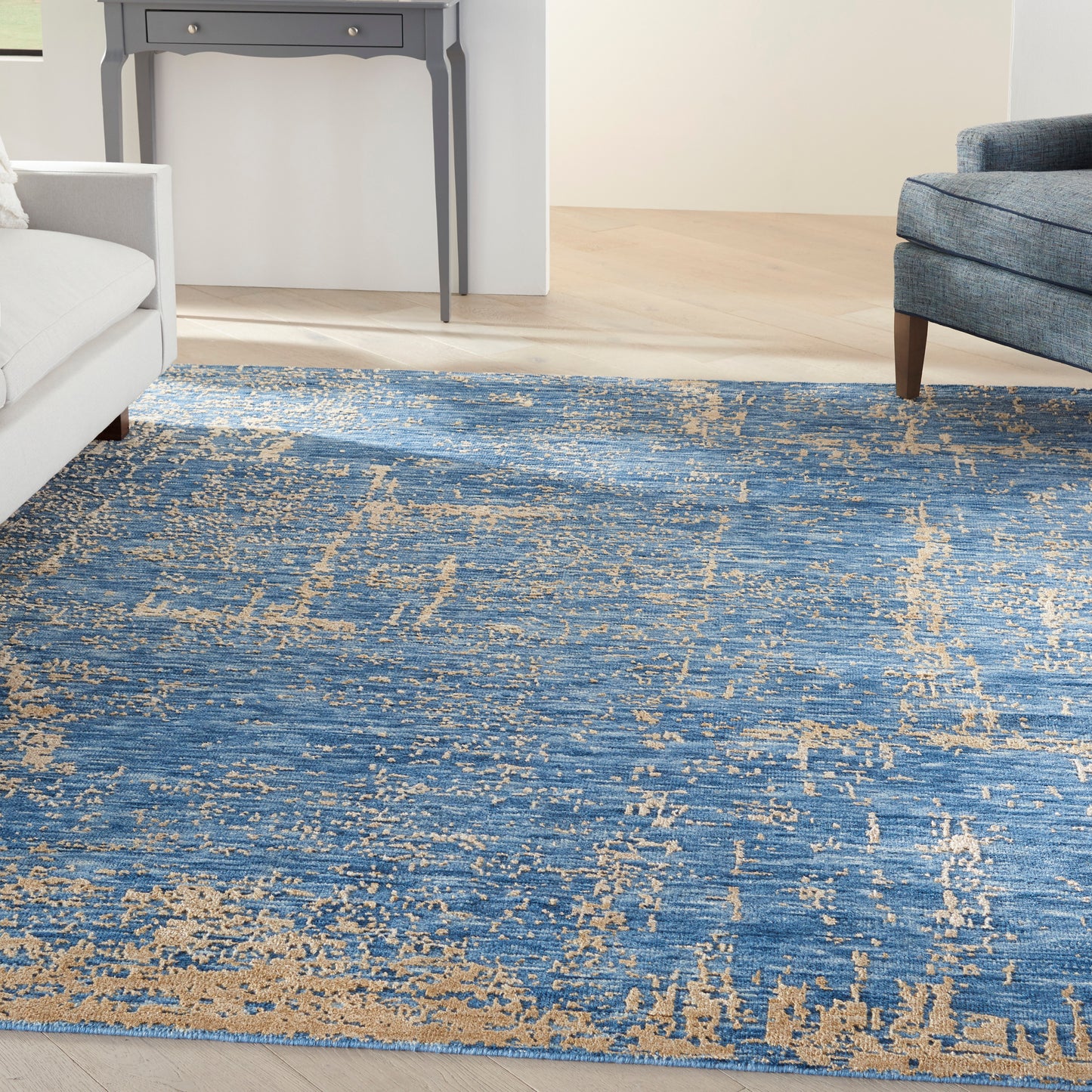 Nourison Luna 7'9" x 9'9" Dark Blue Mocha Modern Indoor Rug