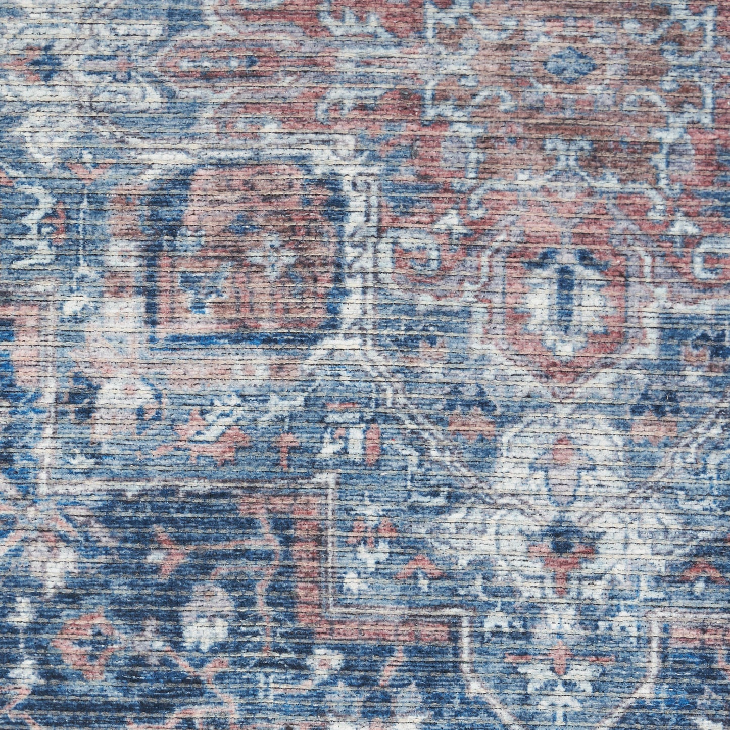 Nicole Curtis Machine Washable Series 1 5'3" x Round Ivory Navy Vintage Indoor Rug