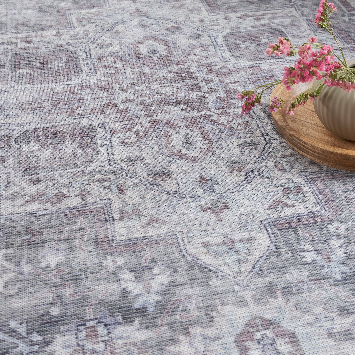 Nicole Curtis Machine Washable Series 1 2'2" x 10' Ivory Grey Vintage Indoor Rug