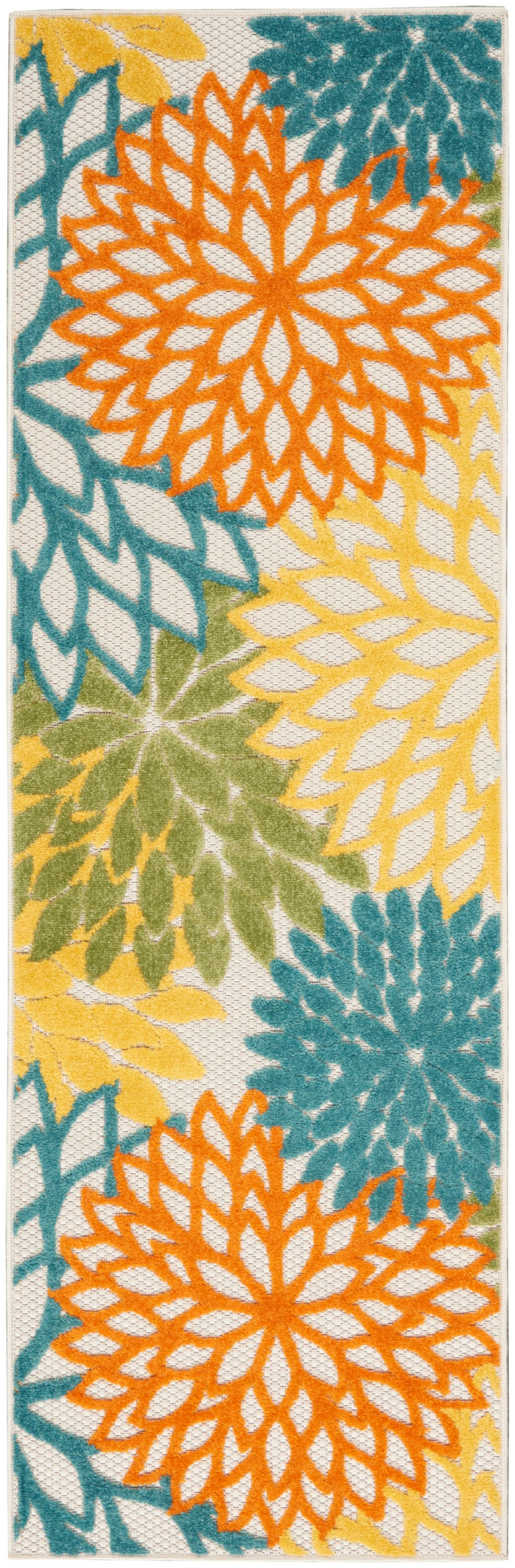 Nourison Aloha 2'3" x 8' Turquoise Multicolor Tropical Rug