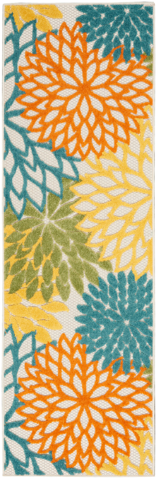 Nourison Aloha 2'3" x 8' Turquoise Multicolor Tropical Rug