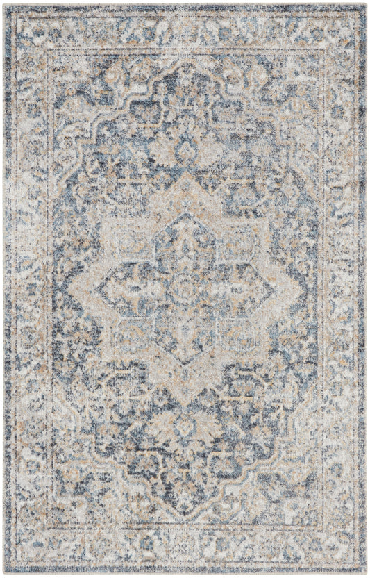 Nourison Astra Machine Washable 3'3" x 5' Grey Blue Vintage Indoor Rug