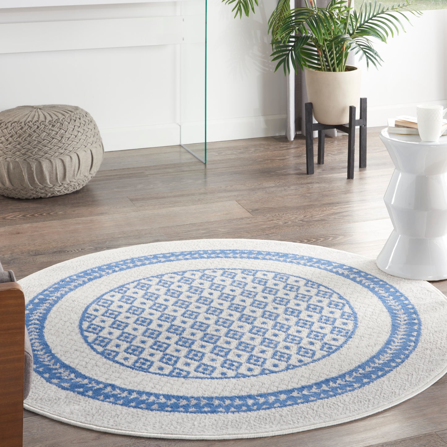 Nourison Whimsicle 5' x Round Ivory Blue Farmhouse Indoor Rug