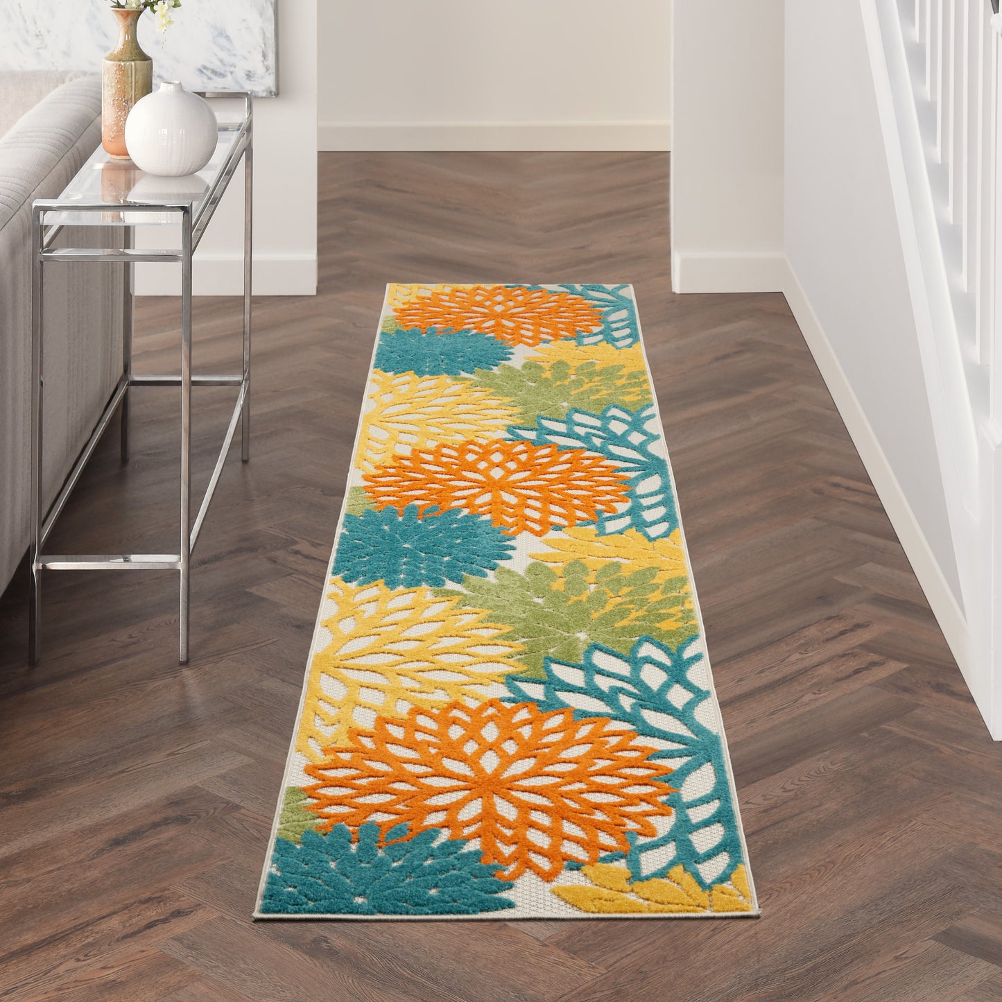 Nourison Aloha 2'3" x 10' Turquoise Multicolor Tropical Rug