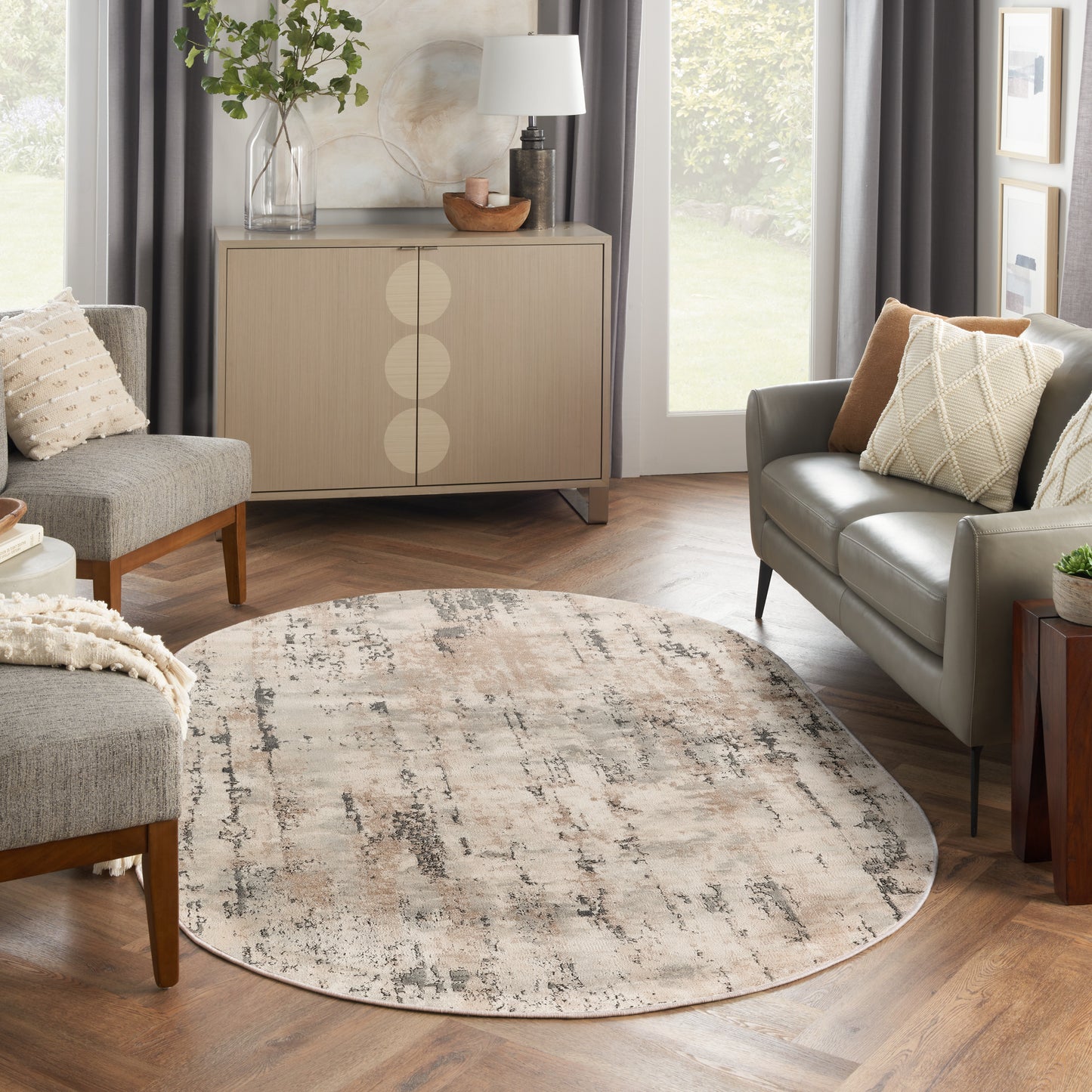Nourison Quarry 6' x 9' Oval Beige Grey Modern Indoor Rug