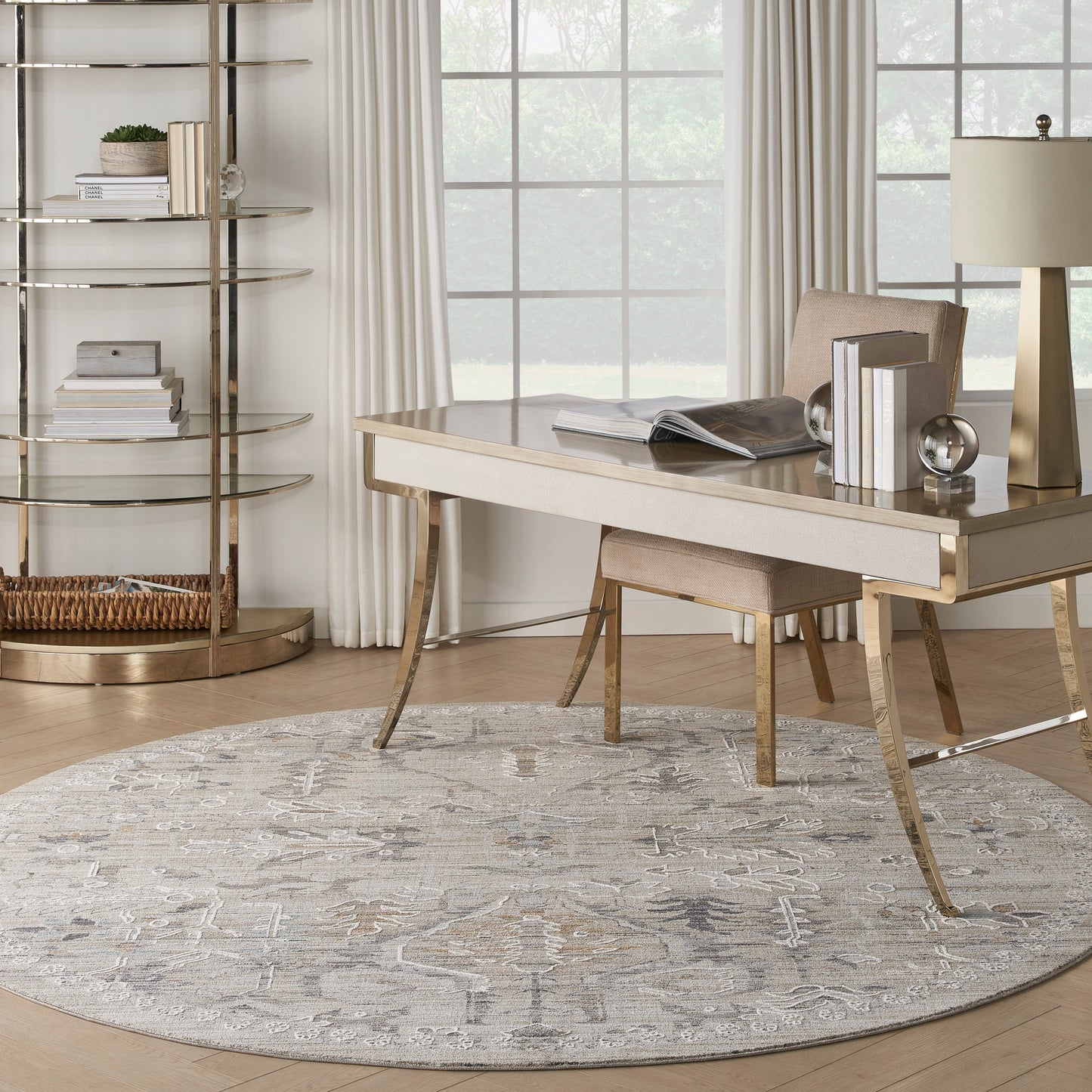 Nourison Lynx 7’10” x Round Ivory Taupe Vintage Indoor Rug