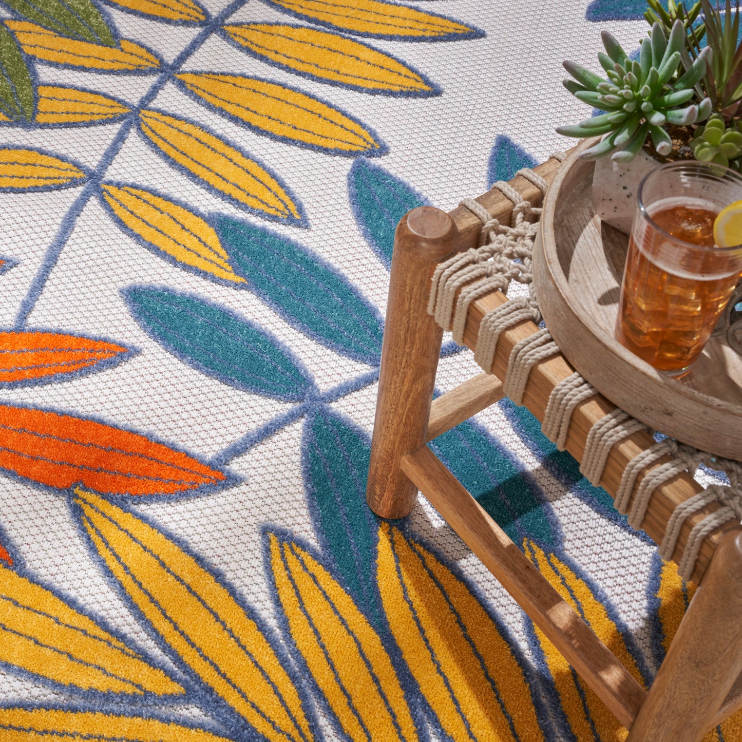 Nourison Aloha 7'10" x Round Ivory/Multi Tropical Rug