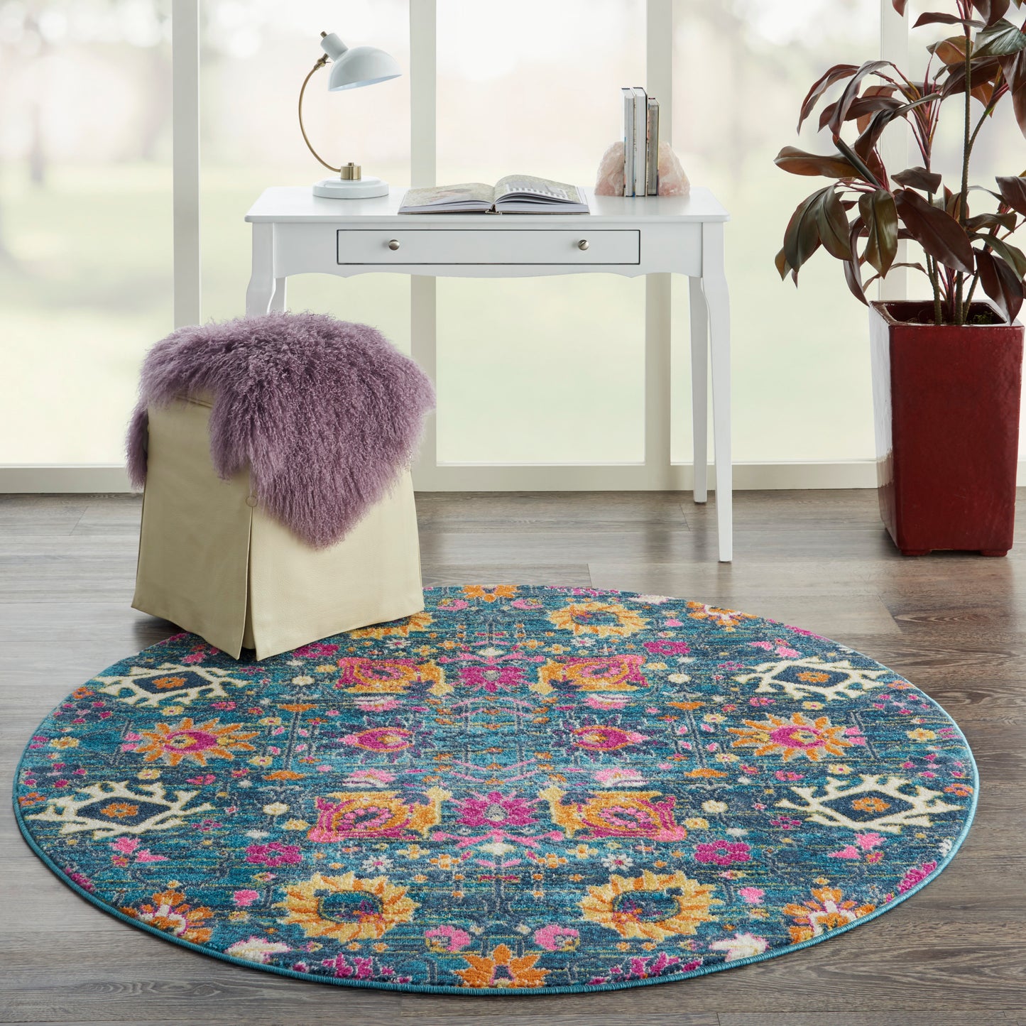 Nourison Passion 4' x Round Denim Bohemian Indoor Rug