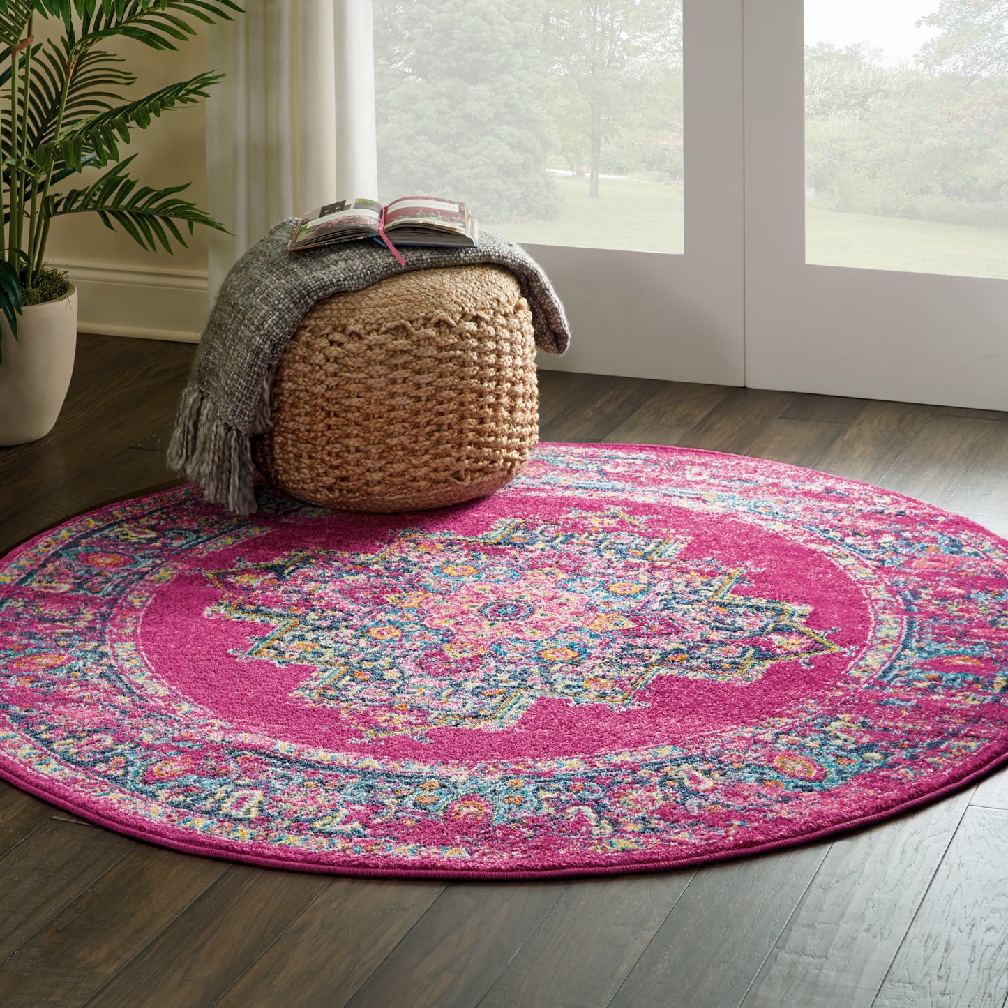 Nourison Passion 4' x Round Fuchsia Bohemian Indoor Rug