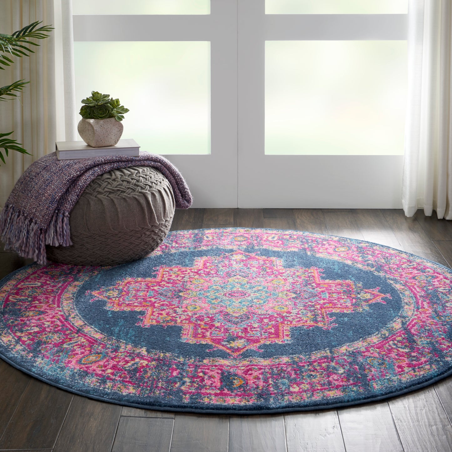 Nourison Passion 4' x Round Blue Bohemian Indoor Rug