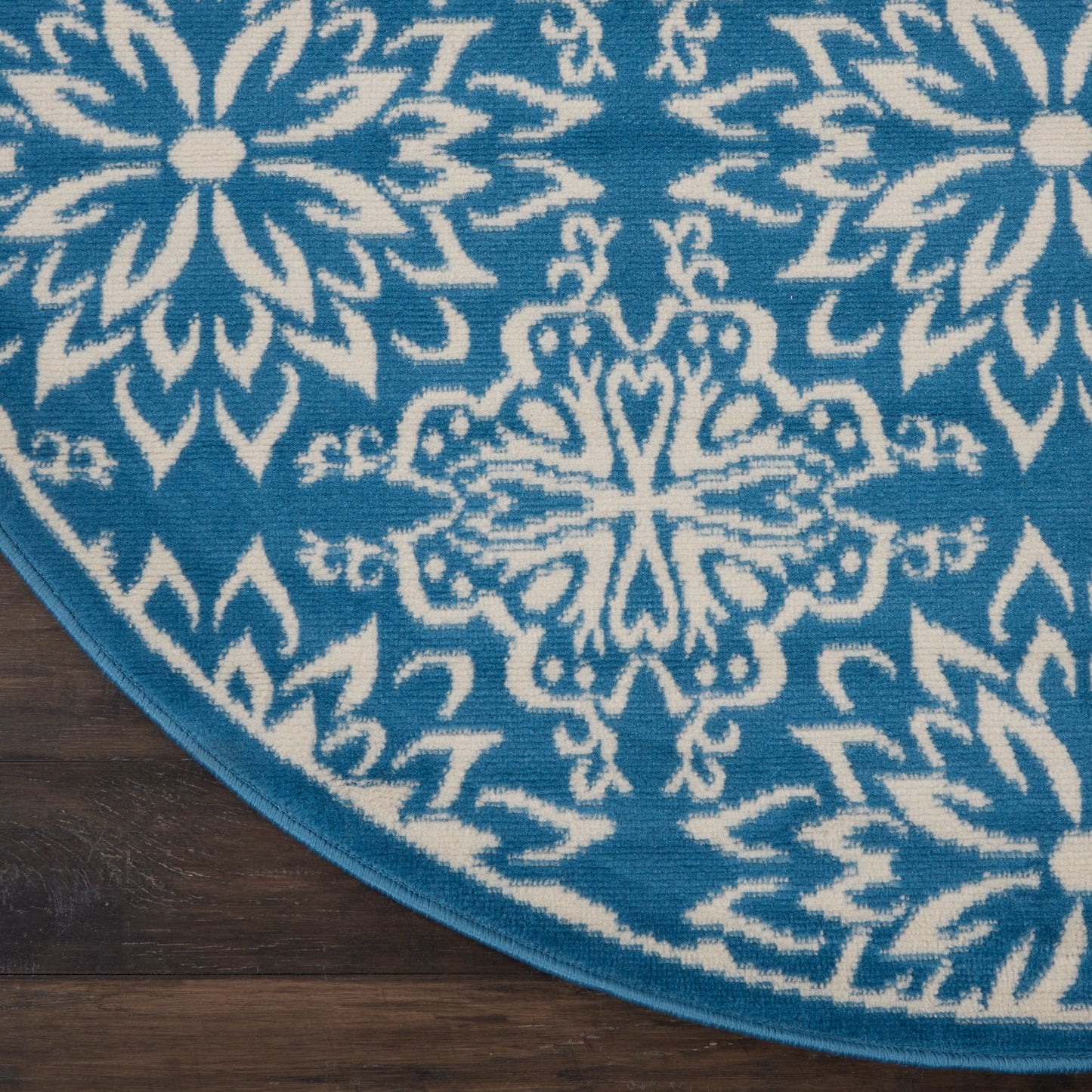 Nourison Jubilant 5'3" x Round Ivory Blue Farmhouse Indoor Rug