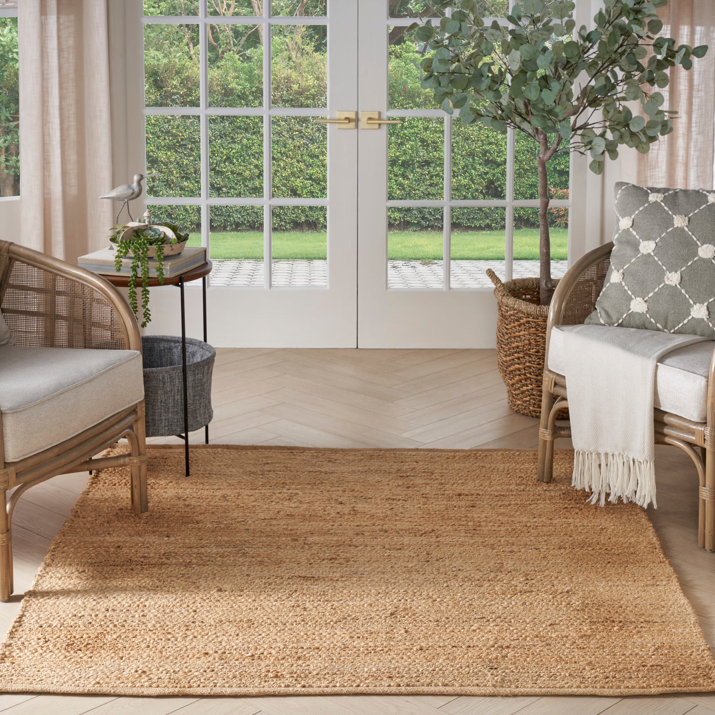 Nourison Natural Jute 5' x square Bleached Farmhouse Indoor Rug