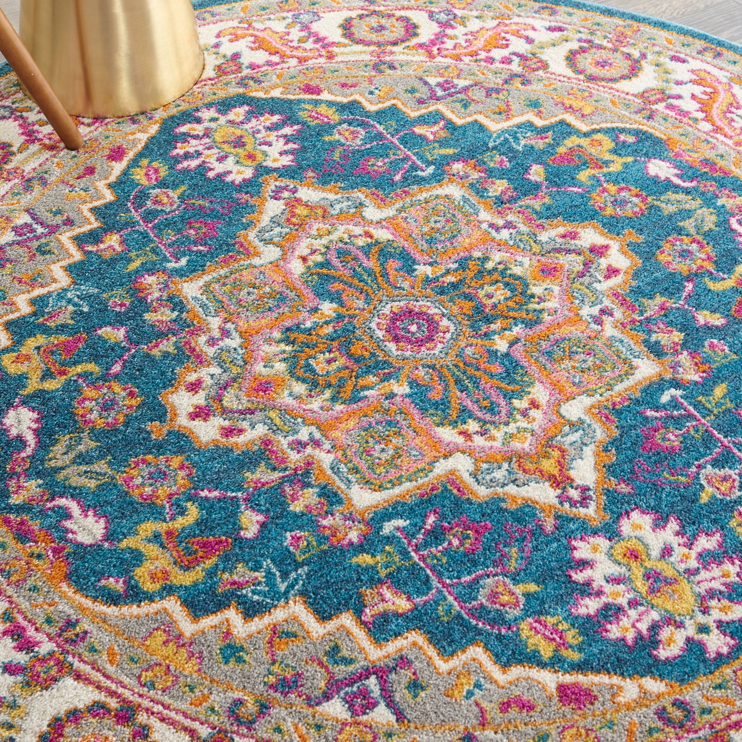 Nourison Passion 4' x Round Teal Multicolor Bohemian Indoor Rug
