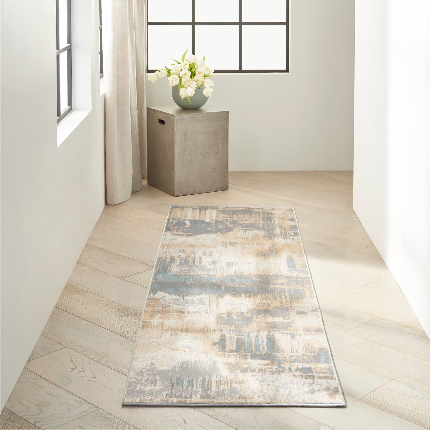 Calvin Klein CK005 Enchanting 2'3" x 7'3" Ivory Seaglass Modern Indoor Rug