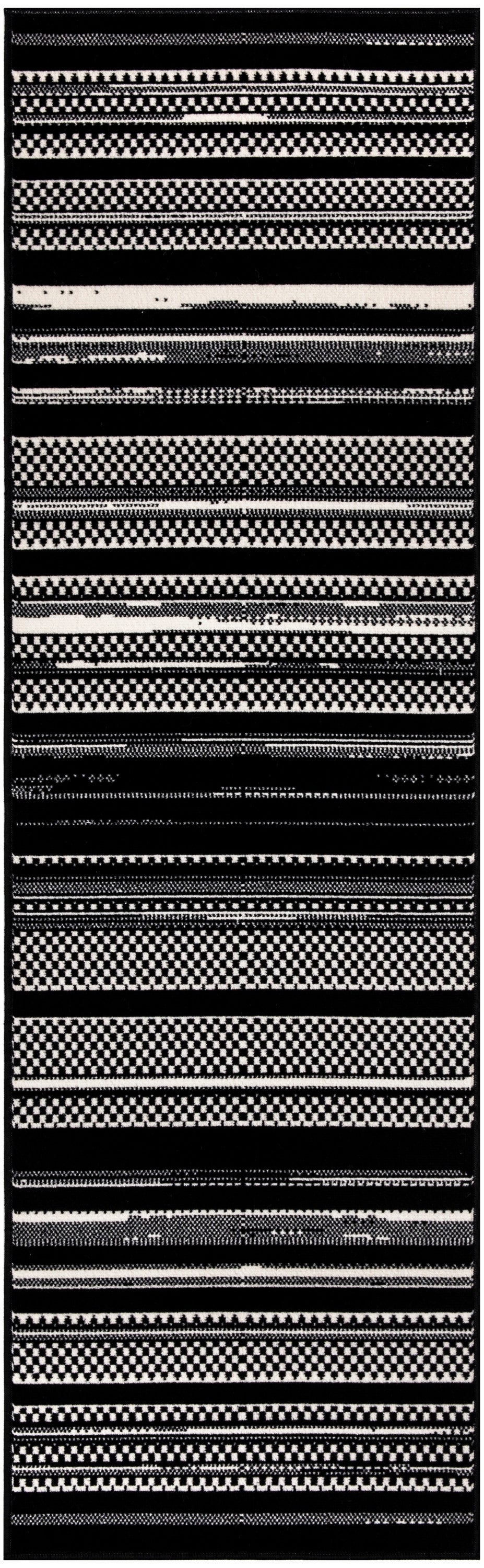 Nourison Grafix 2'3" x 7'6" Black White Modern Indoor Rug