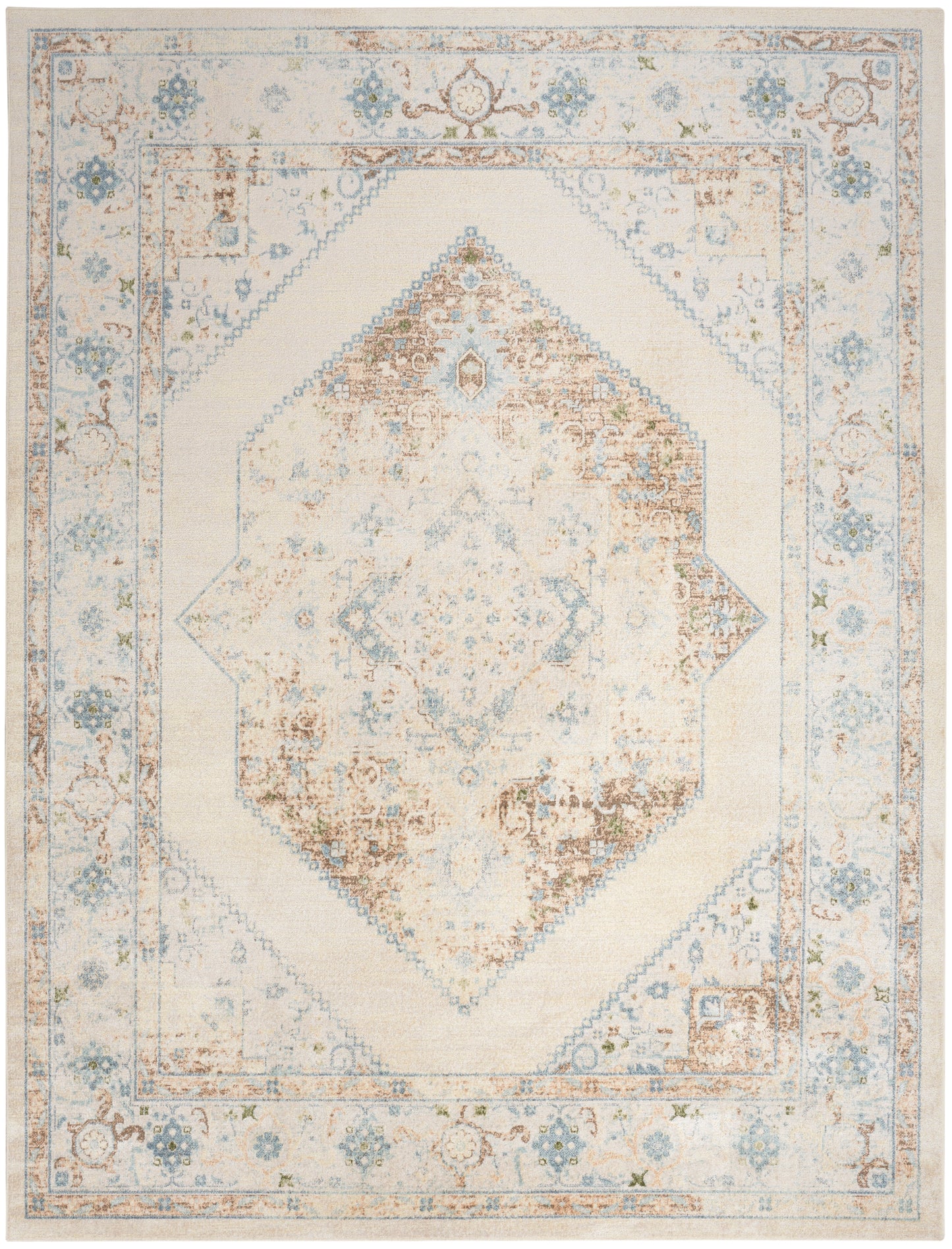 Nourison Astra Machine Washable 9' x 12' Ivory Blue Vintage Indoor Rug