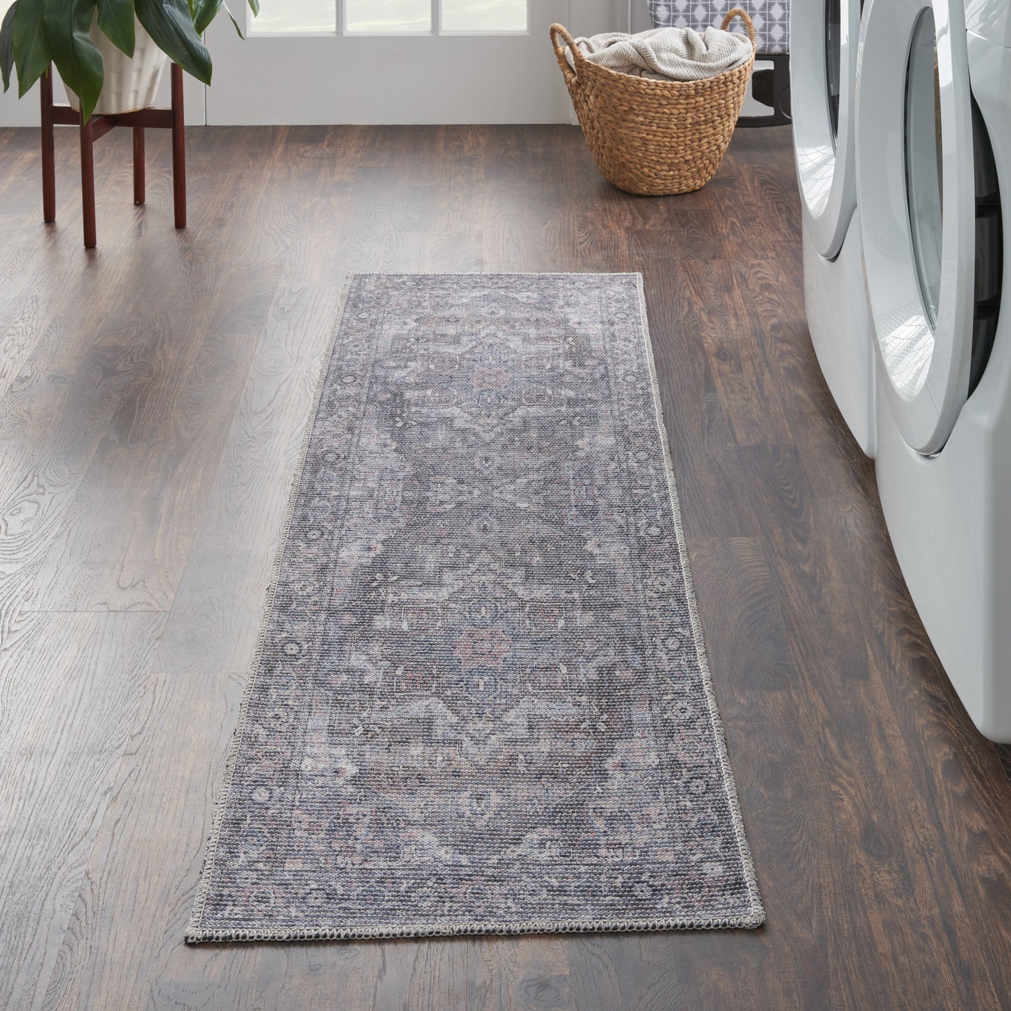 Nicole Curtis Machine Washable Series 1 2'2" x 10' Grey Vintage Indoor Rug